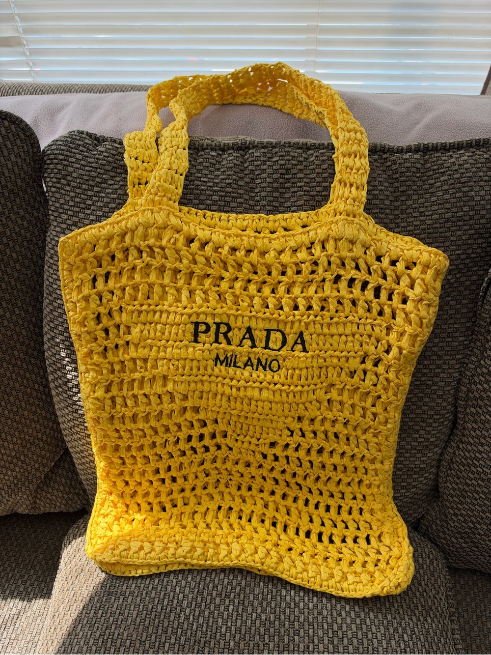 Prada Milano Bright Yellow Crochet Tote
